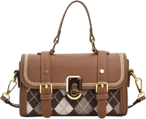 Trendy and Vintage Plaids Print Handbag Stylish Messenger Bag for Women PU Shoulder Crossbody Bags
