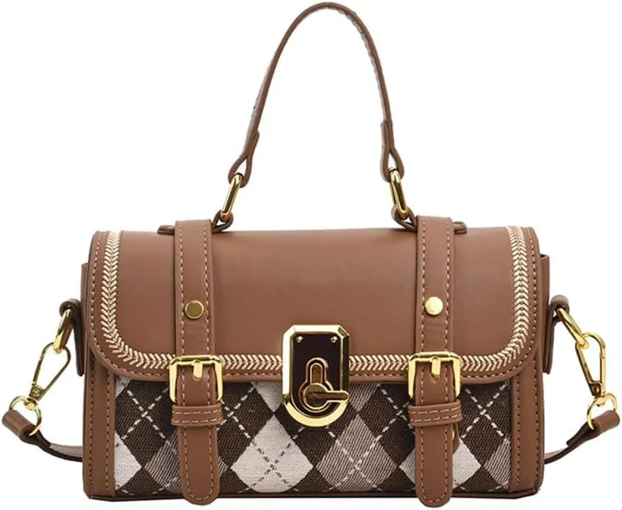 Trendy and Vintage Plaids Print Handbag Stylish Messenger Bag for Women PU Shoulder Crossbody Bags
