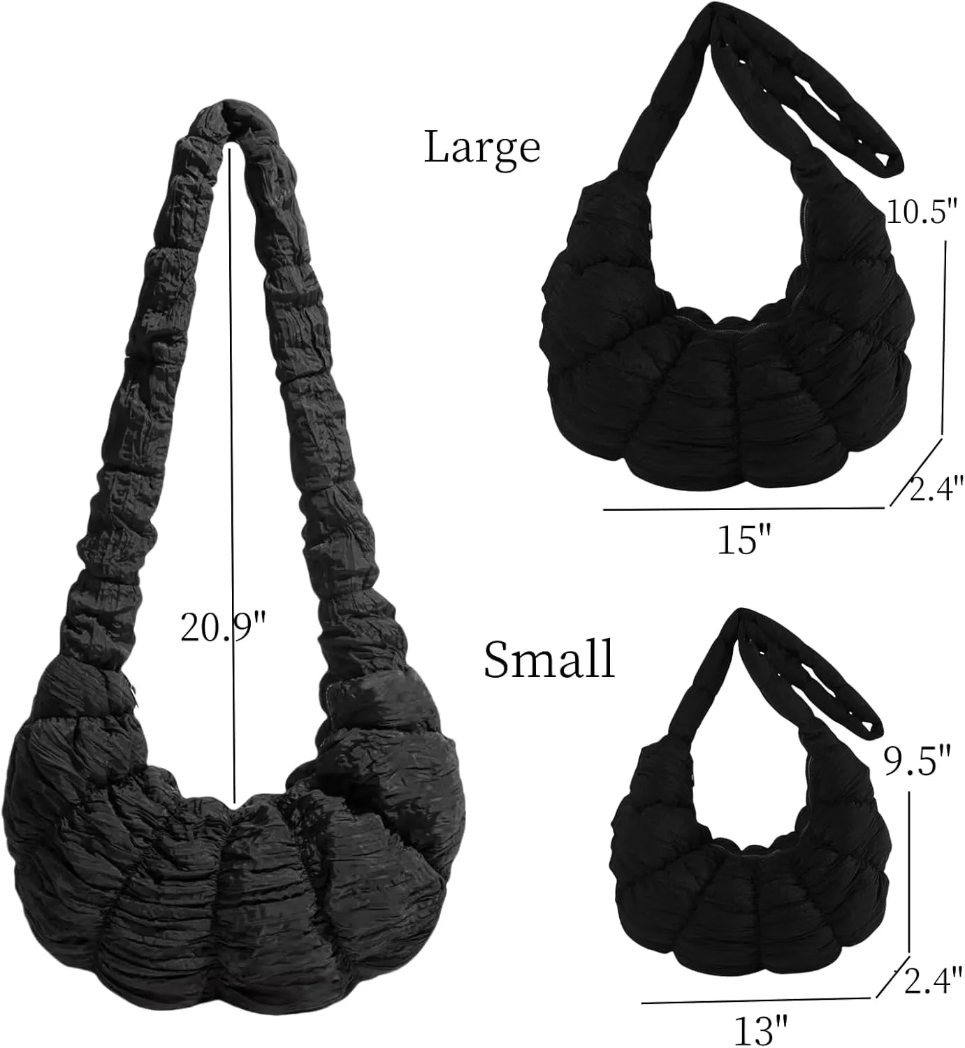 Trendy Croissant Quilted Shoulder Crossbody Bags for Women Large Ruched Nylon Hobos Handbags and Purses Lightweight