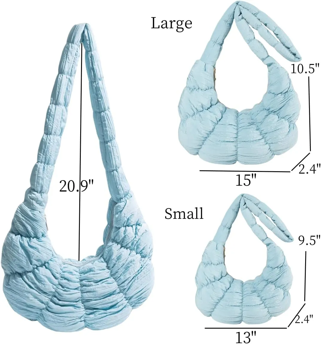 Trendy Croissant Quilted Shoulder Crossbody Bags for Women Large Ruched Nylon Hobos Handbags and Purses Lightweight