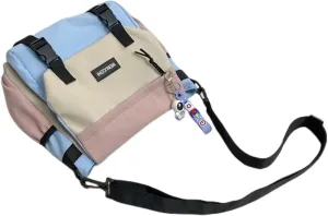 Trendy Sling Crossbody Bag for Women .Men Lightweight Large Capacity Nylon Multi Pocket Purses Shoulder Bag with Free Pendant (Blue & Pink)