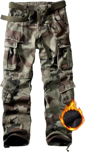 TRGPSG Men's Fleece Lined Hiking Pants Outdoor Windproof Outdoor Cargo Pants Casual Work Ski Pants with 8 Pockets
