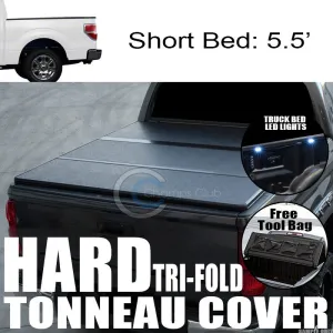 TRI-FOLD SOLID TONNEAU COVER 16X LED LIGHTS 04-14 F150 SUPERCREW/MARK LT 5.5 BED
