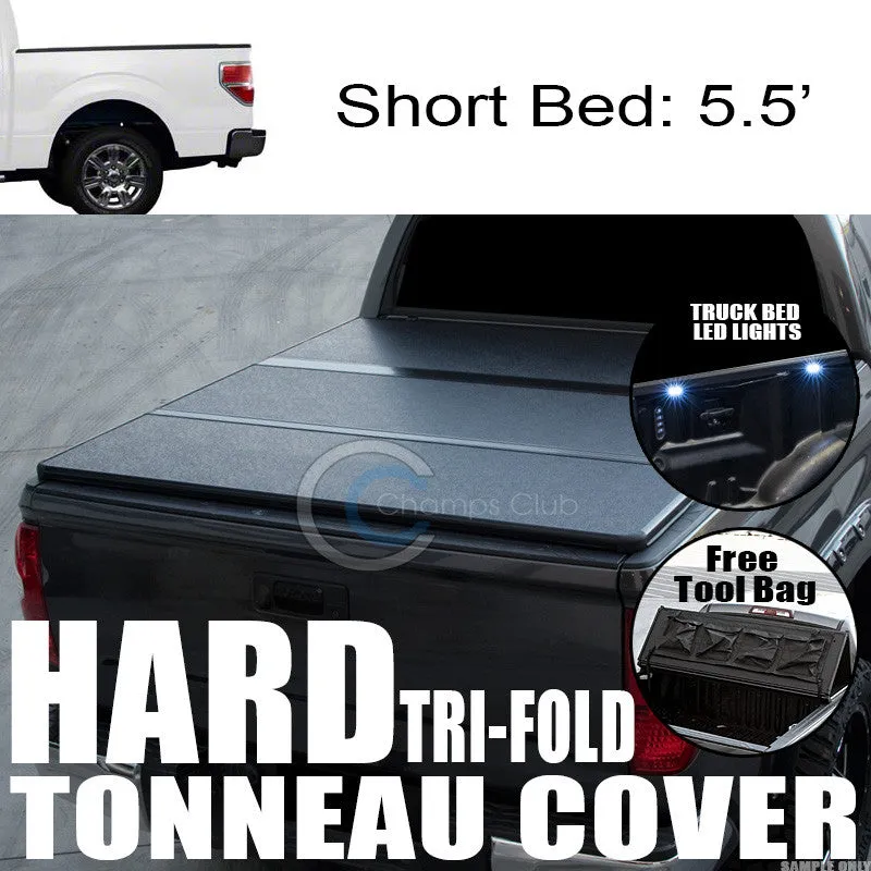 TRI-FOLD SOLID TONNEAU COVER 16X LED LIGHTS 04-14 F150 SUPERCREW/MARK LT 5.5 BED