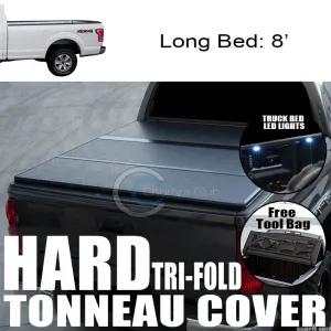 TRI-FOLD SOLID TONNEAU COVER 16X LED LIGHTS 15-17 F150 REGULAR/SUPER 8' LONG BED