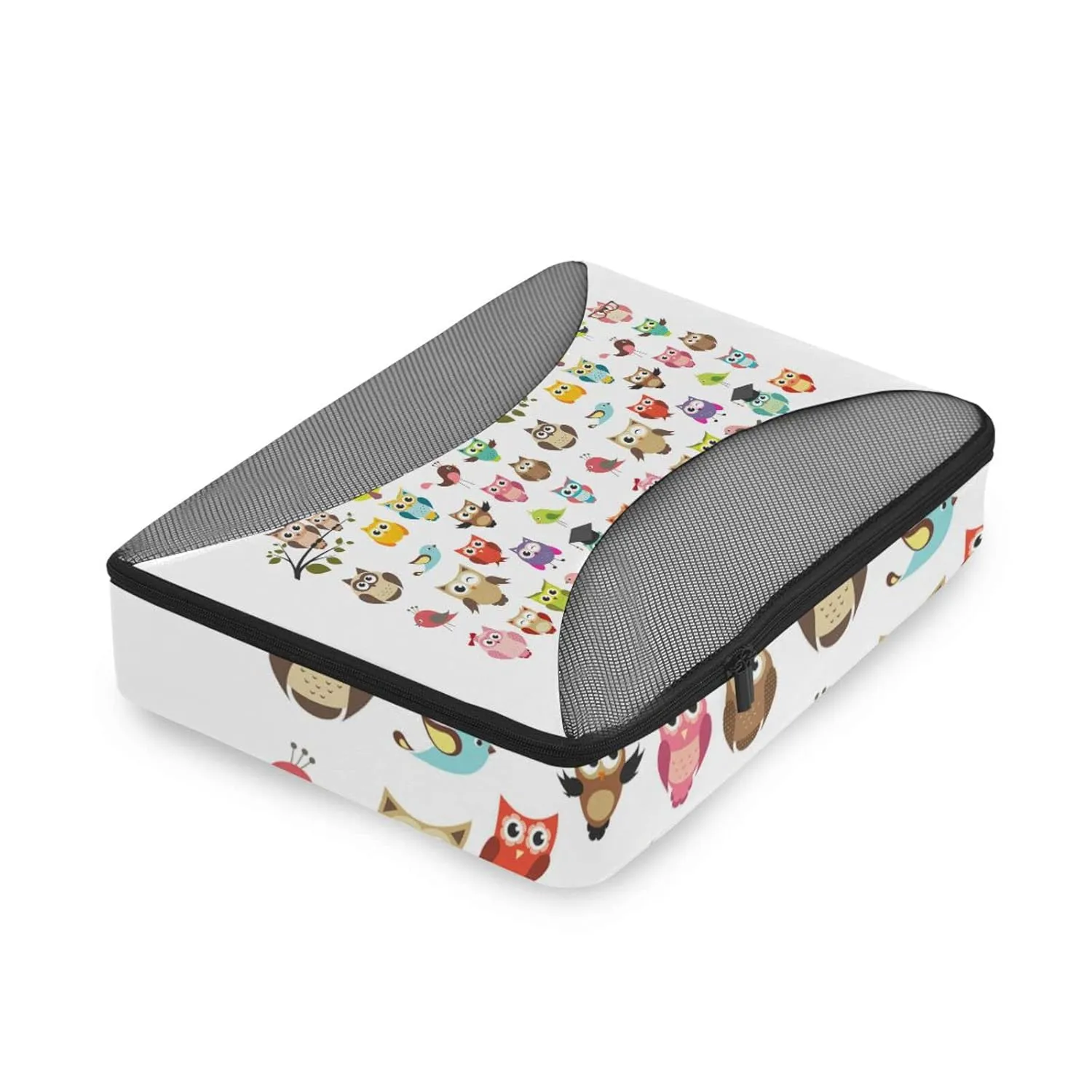 Tribal Ethnic Owls Seamless on White 4 Set Packing Cubes, Travel Packing Organizers, 600D Oxford Cloth Toiletry Storage Bag, Luggage Mesh Bags for Accessories