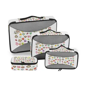Tribal Ethnic Owls Seamless on White 4 Set Packing Cubes, Travel Packing Organizers, 600D Oxford Cloth Toiletry Storage Bag, Luggage Mesh Bags for Accessories