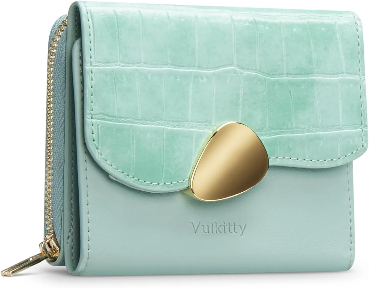 Trifold Leather Wallet for Women RFID Blocking, Small Compact Purse with Zipper Pocket, Ideal for Gift, Green