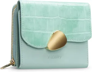 Trifold Leather Wallet for Women RFID Blocking, Small Compact Purse with Zipper Pocket, Ideal for Gift, Green