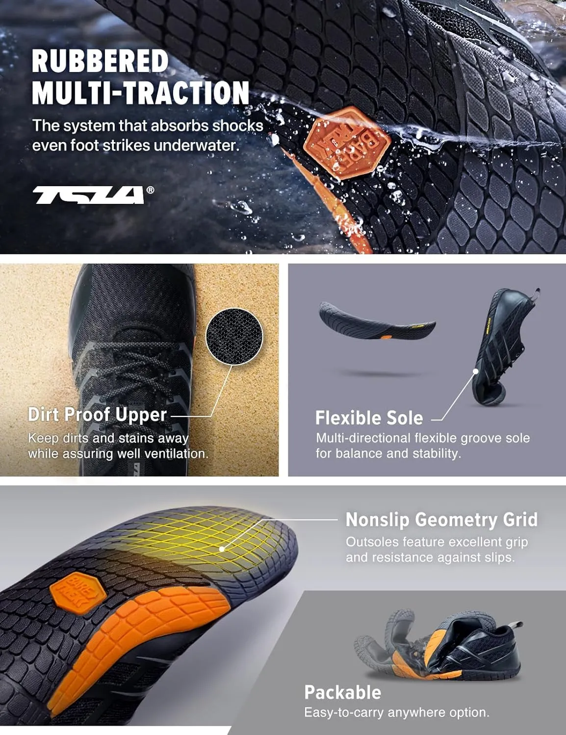 TSLA Men's Trail Running Shoes, Lightweight Zero Drop Barefoot, Non-Slip Outdoor Minimalist Shoes