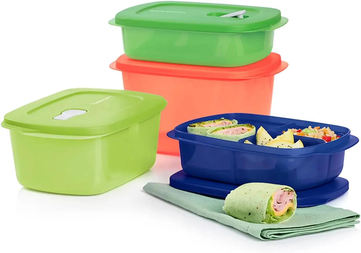Tupperware CrystalWave 4 Piece Rectangular Food Storage Container Set in Multi Colors, Dishwasher Safe and BPA Free (4 Containers, 4 Lids)