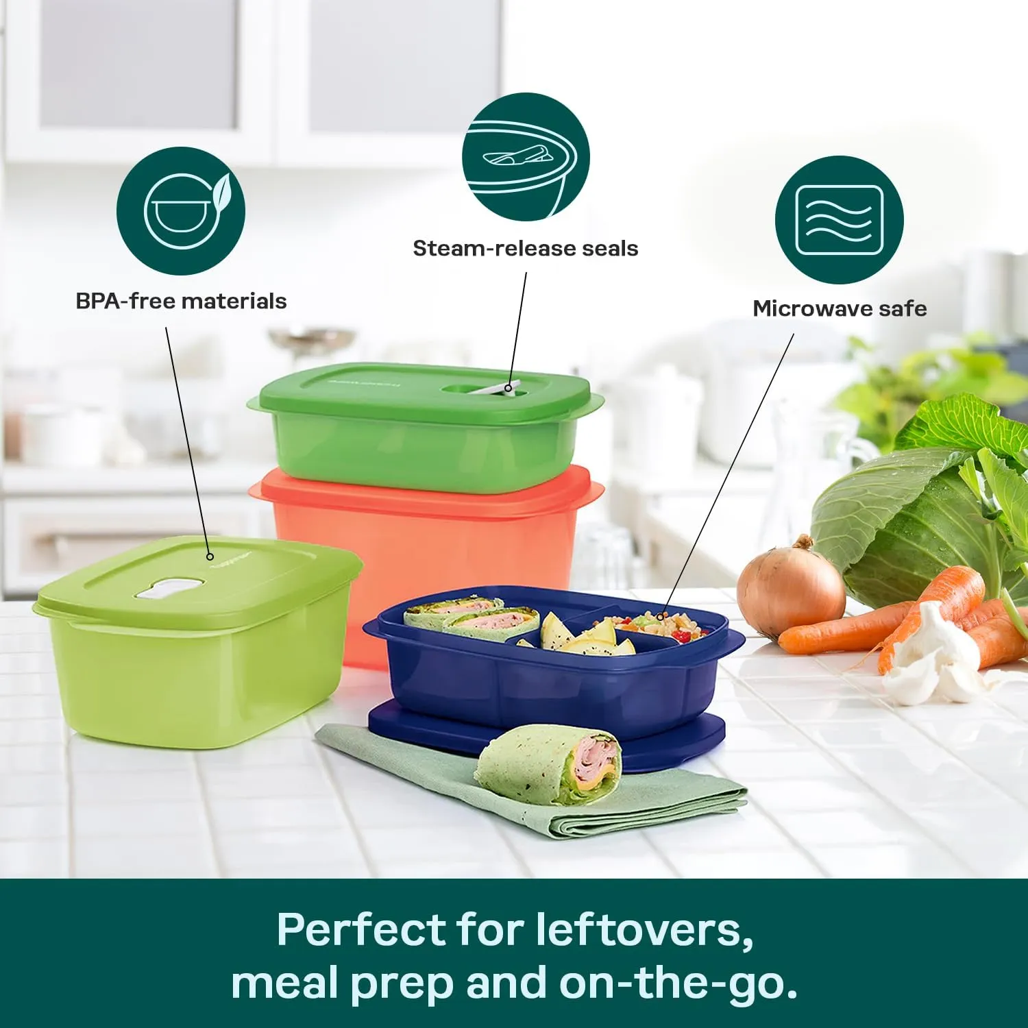 Tupperware CrystalWave 4 Piece Rectangular Food Storage Container Set in Multi Colors, Dishwasher Safe and BPA Free (4 Containers, 4 Lids)