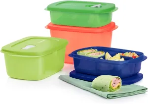 Tupperware CrystalWave 4 Piece Rectangular Food Storage Container Set in Multi Colors, Dishwasher Safe and BPA Free (4 Containers, 4 Lids)