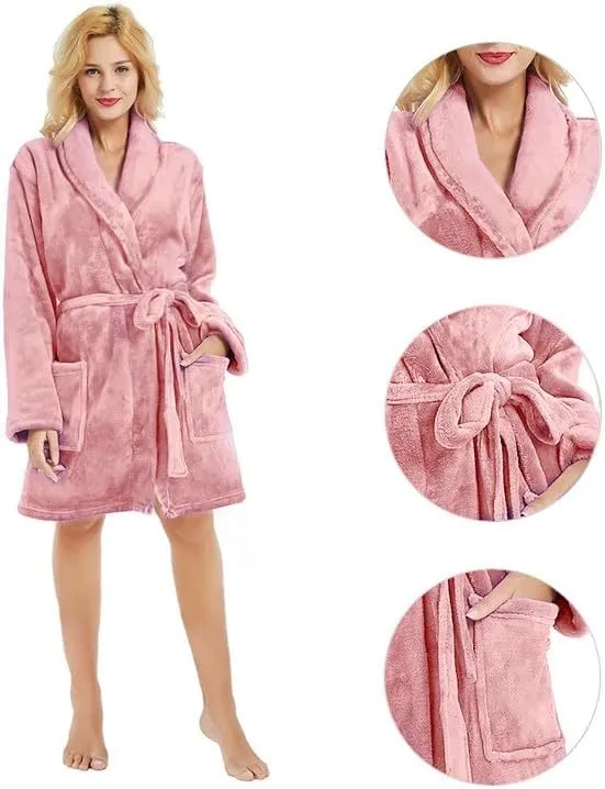 U2SKIIN Women Fleece Robe, Short Cozy Plush Robes for Womens Soft Shawl Collar Warm Spa Bathrobe