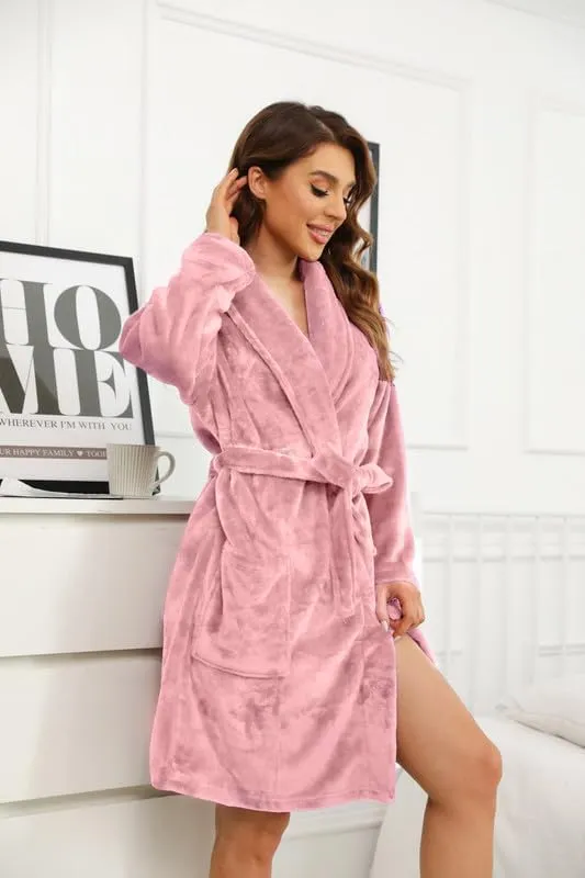 U2SKIIN Women Fleece Robe, Short Cozy Plush Robes for Womens Soft Shawl Collar Warm Spa Bathrobe