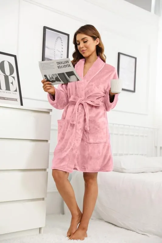U2SKIIN Women Fleece Robe, Short Cozy Plush Robes for Womens Soft Shawl Collar Warm Spa Bathrobe