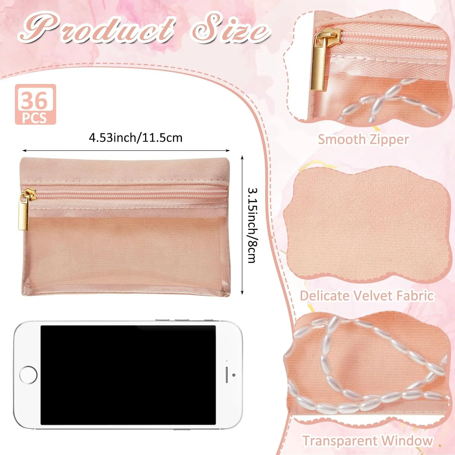 Uiifan 36 Pcs Travel Jewelry Bag Bulk Zipper Jewelry Pouch Flannel Portable Pocket Organizer for Necklace Earring Women Gift