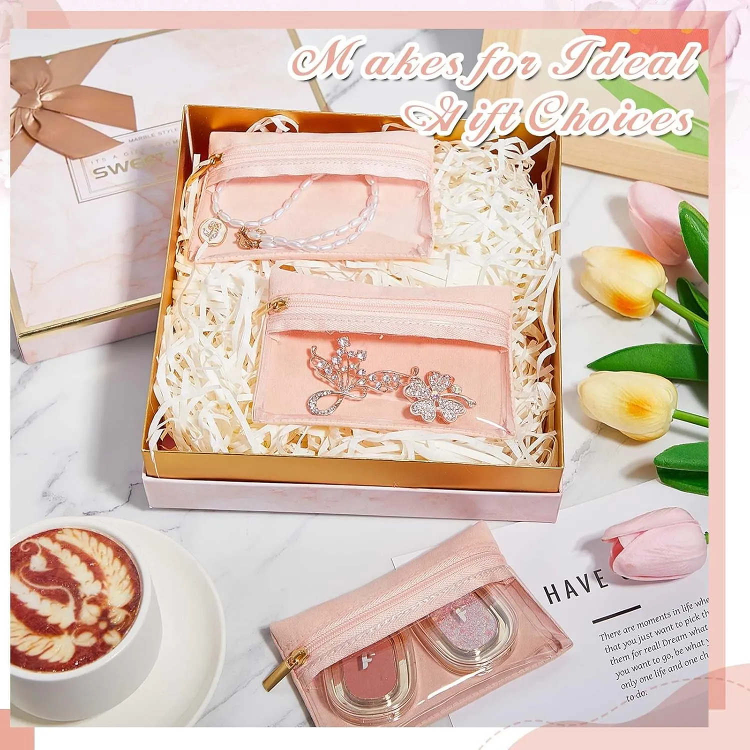 Uiifan 36 Pcs Travel Jewelry Bag Bulk Zipper Jewelry Pouch Flannel Portable Pocket Organizer for Necklace Earring Women Gift