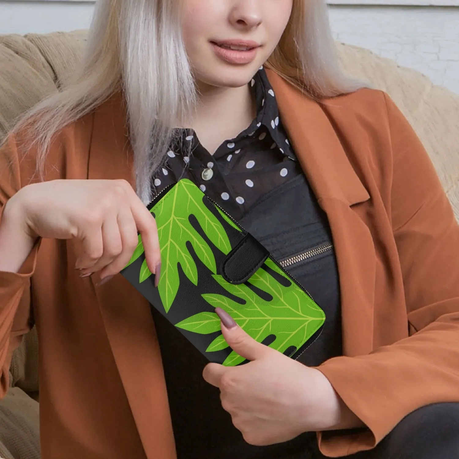 Ulu Leaves-Long Leather Wallet