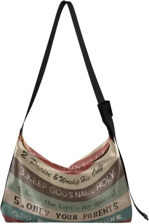 Unisex Shoulder Bag Crossbody Handbag Ten-commandments-put-god Women Casual Hobo Bag Lightweight PU Leather Tote