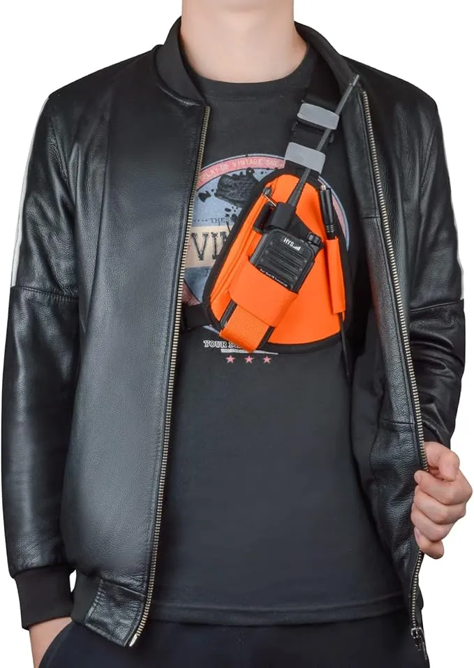 Universal Radio Chest Pack, Walkie-Talkie Nylon Holder, Holster Case Pouch Front Pack Accessories for Baofeng UV5R Kenwood Yaesu Motorola Cobra Retevis Two Way Radio (Orange)