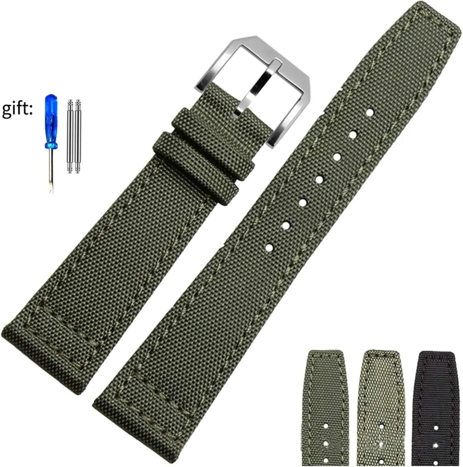 Universal Strap,20/21/22mm Men Military Sports Nylon Canvas Watchband Polished Pin Clasp Watch Bracelet Wristband
