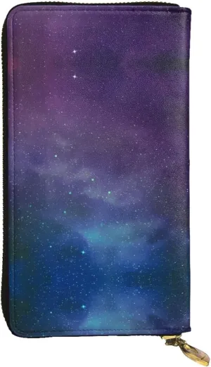 Universe with Stars and Galaxy Interstellar Print Leather Long Clutch Wallet for Women â€“ Fashionable with Multiple Card Slots, Coin Pocket
