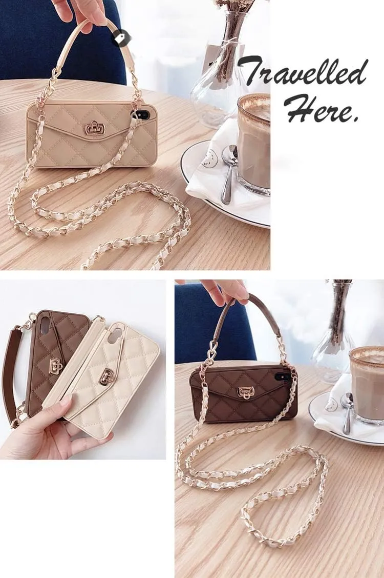 UnnFiko Wallet Case Compatible with iPhone 11 Pro Max, Cute Light Luxury Bag Design, Purse Flip Card Pouch Cover Soft Silicone Case with Handstrap Long Shoulder Strap (Brown, iPhone 11 Pro Max)