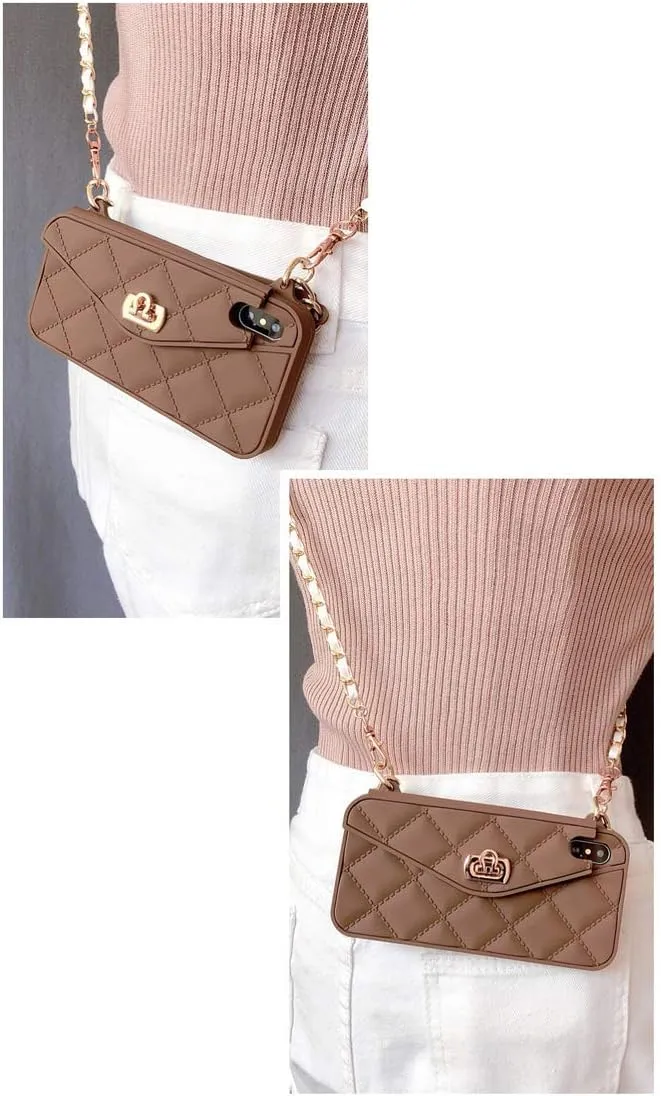 UnnFiko Wallet Case Compatible with iPhone 11 Pro Max, Cute Light Luxury Bag Design, Purse Flip Card Pouch Cover Soft Silicone Case with Handstrap Long Shoulder Strap (Brown, iPhone 11 Pro Max)