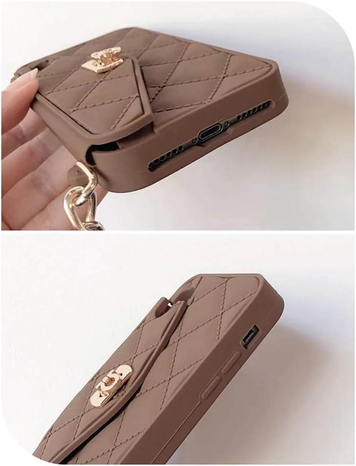UnnFiko Wallet Case Compatible with iPhone 11 Pro Max, Cute Light Luxury Bag Design, Purse Flip Card Pouch Cover Soft Silicone Case with Handstrap Long Shoulder Strap (Brown, iPhone 11 Pro Max)