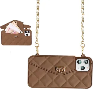 UnnFiko Wallet Case Compatible with iPhone 11 Pro Max, Cute Light Luxury Bag Design, Purse Flip Card Pouch Cover Soft Silicone Case with Handstrap Long Shoulder Strap (Brown, iPhone 11 Pro Max)