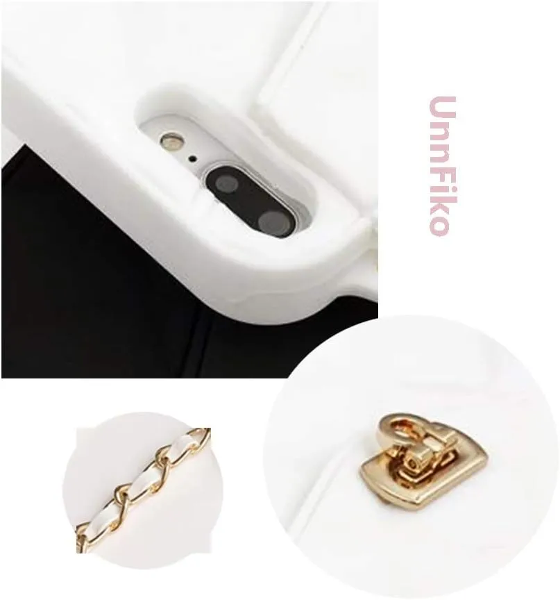 UnnFiko Wallet Case Compatible with iPhone 11 Pro Max, Cute Light Luxury Bag Design, Purse Flip Card Pouch Cover Soft Silicone Case with Handstrap Long Shoulder Strap (White, iPhone 11 Pro Max)