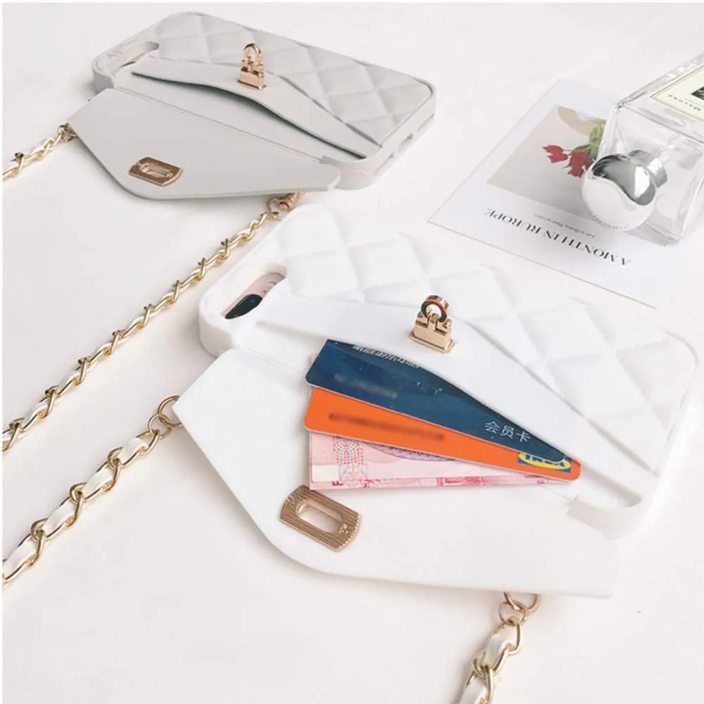 UnnFiko Wallet Case Compatible with iPhone 11 Pro Max, Cute Light Luxury Bag Design, Purse Flip Card Pouch Cover Soft Silicone Case with Handstrap Long Shoulder Strap (White, iPhone 11 Pro Max)