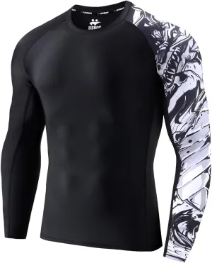UPF 50  Men's Long Sleeve Rash Guard Compression Shirt Athletic Baselayer