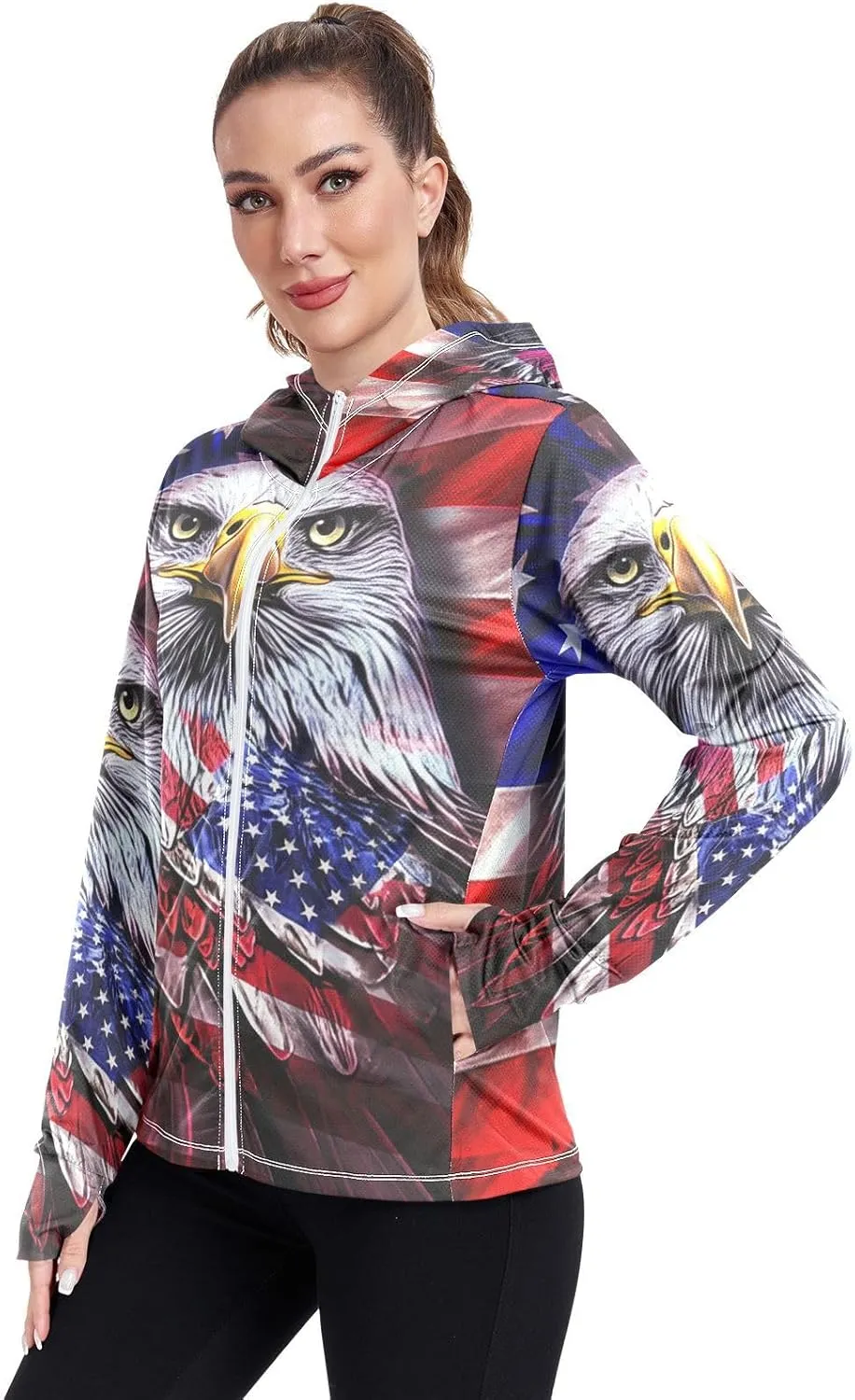 Us Flag Style Upf Shirt Women, Upf 50  Zip up Womens Fishing Shirts Long Sleeve