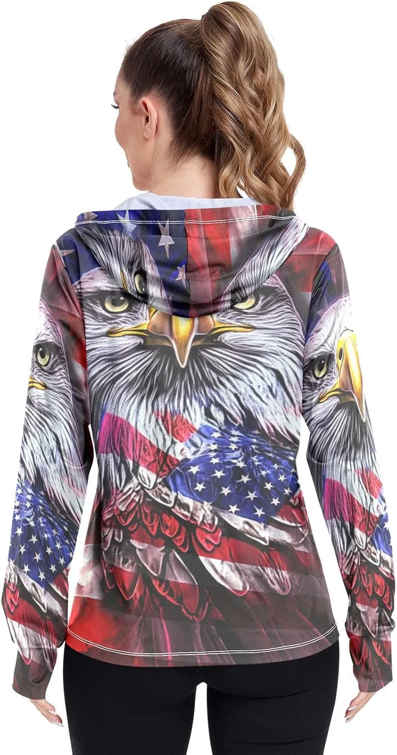 Us Flag Style Upf Shirt Women, Upf 50  Zip up Womens Fishing Shirts Long Sleeve