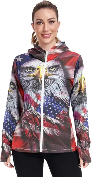 Us Flag Style Upf Shirt Women, Upf 50  Zip up Womens Fishing Shirts Long Sleeve