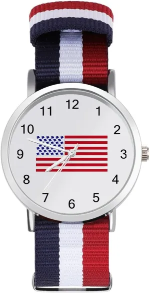 U.S.A Clover Flag Unisex Watch Lightweight Breathable Woven Nylon Wrist Strap Watch with Metal Buckle
