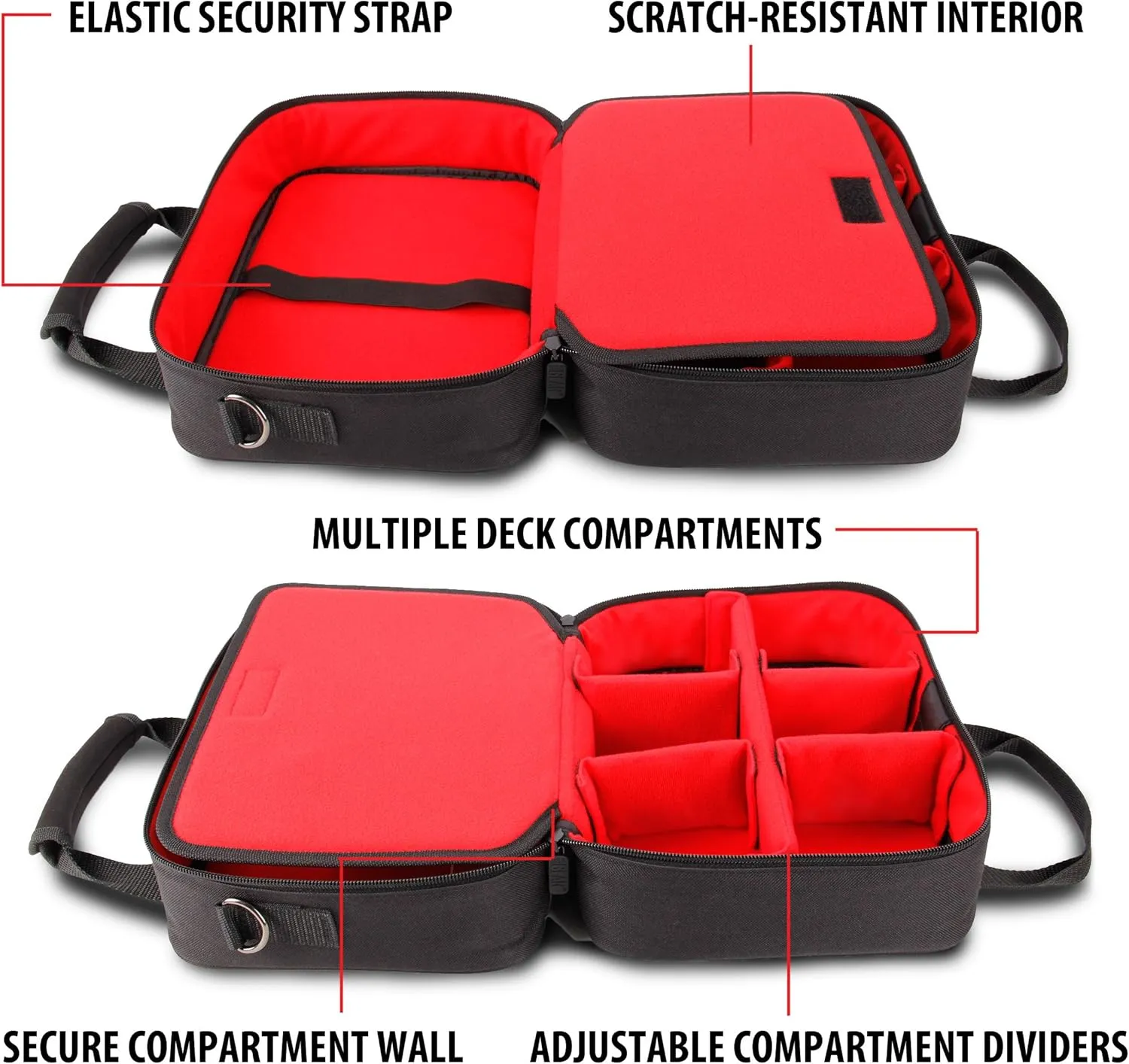 USA Gear Card Deck Storage Bag Compatible with TCG and CCG Card Games - Card Protector Bag with Padded Shoulder Strap, Customizable Interior, Weather Resistant - Fits Boxes and Loose Cards - Red