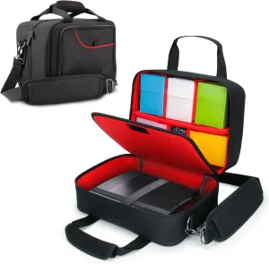 USA Gear Card Deck Storage Bag Compatible with TCG and CCG Card Games - Card Protector Bag with Padded Shoulder Strap, Customizable Interior, Weather Resistant - Fits Boxes and Loose Cards - Red