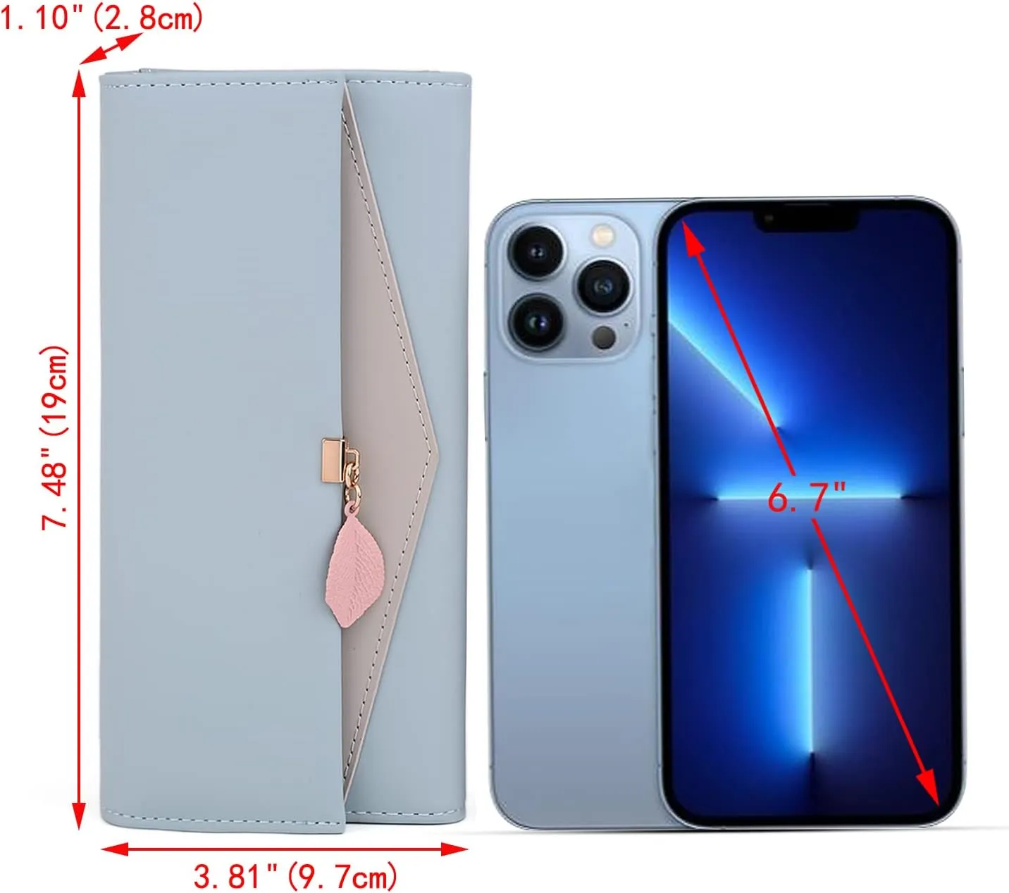 UTO RFID Wallet for Women PU Leather Leaf Pendant Card Holder Phone Checkbook Organizer Zipper Coin Purse