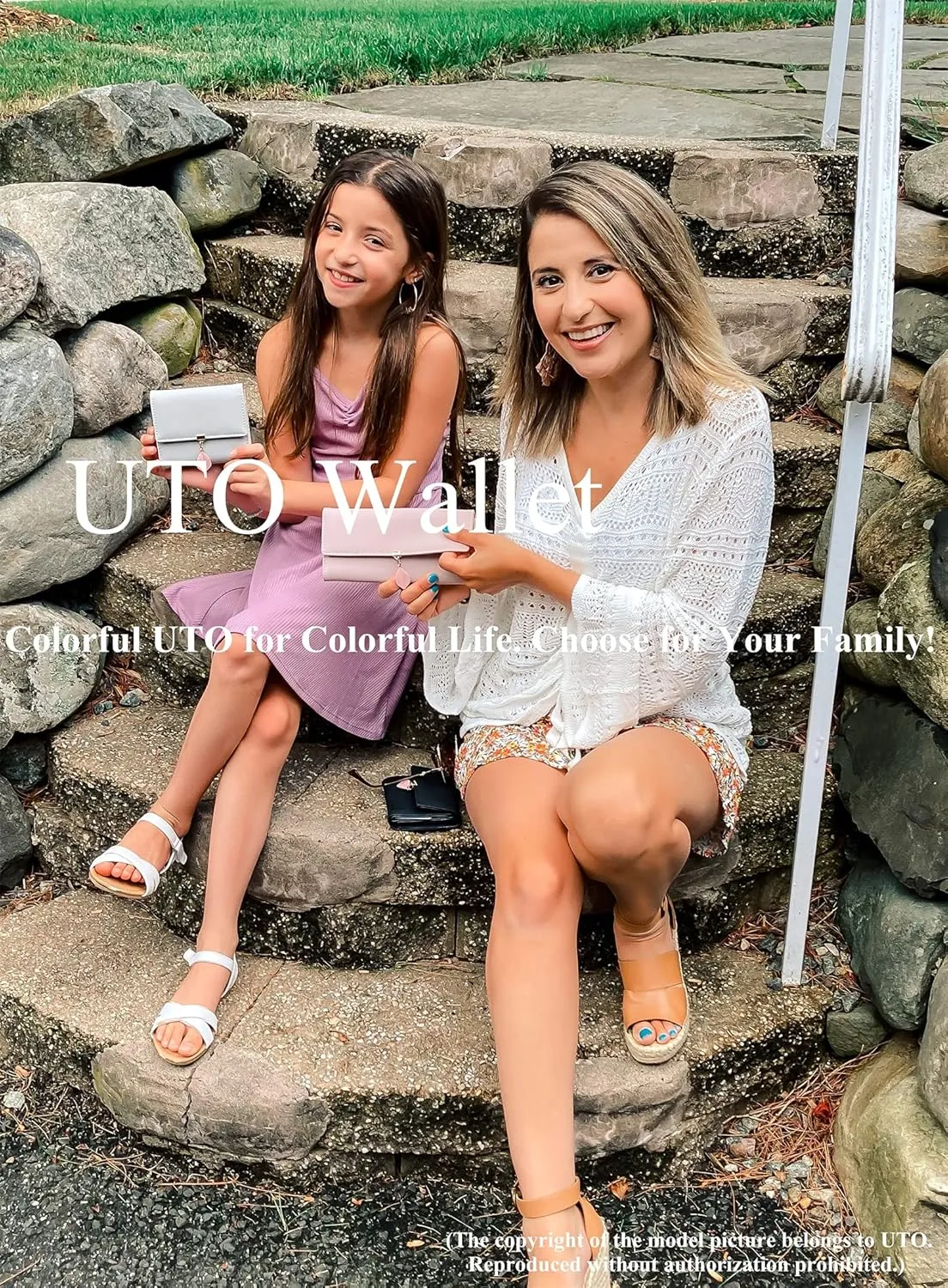 UTO RFID Wallet for Women PU Leather Leaf Pendant Card Holder Phone Checkbook Organizer Zipper Coin Purse