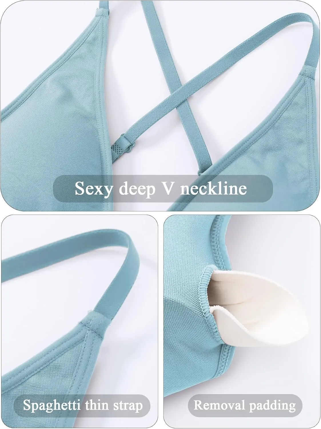 V Neck Adjustable Spaghetti Straps Sports Bra for Women, Padded Criss Cross Back Longline Yoga Bra Workout Crop Top Multipack
