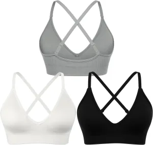 V-Neck Sports Bra for Women Adjustable Strappy Yoga Bra Spaghetti Strap Padded Workout Bra S-XL Low Impact Seamless Bralettes