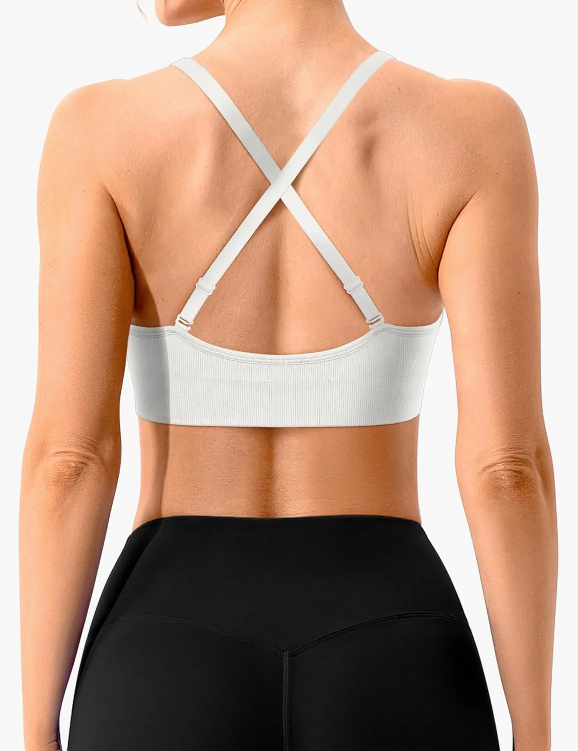 V-Neck Sports Bra for Women Adjustable Strappy Yoga Bra Spaghetti Strap Padded Workout Bra S-XL Low Impact Seamless Bralettes