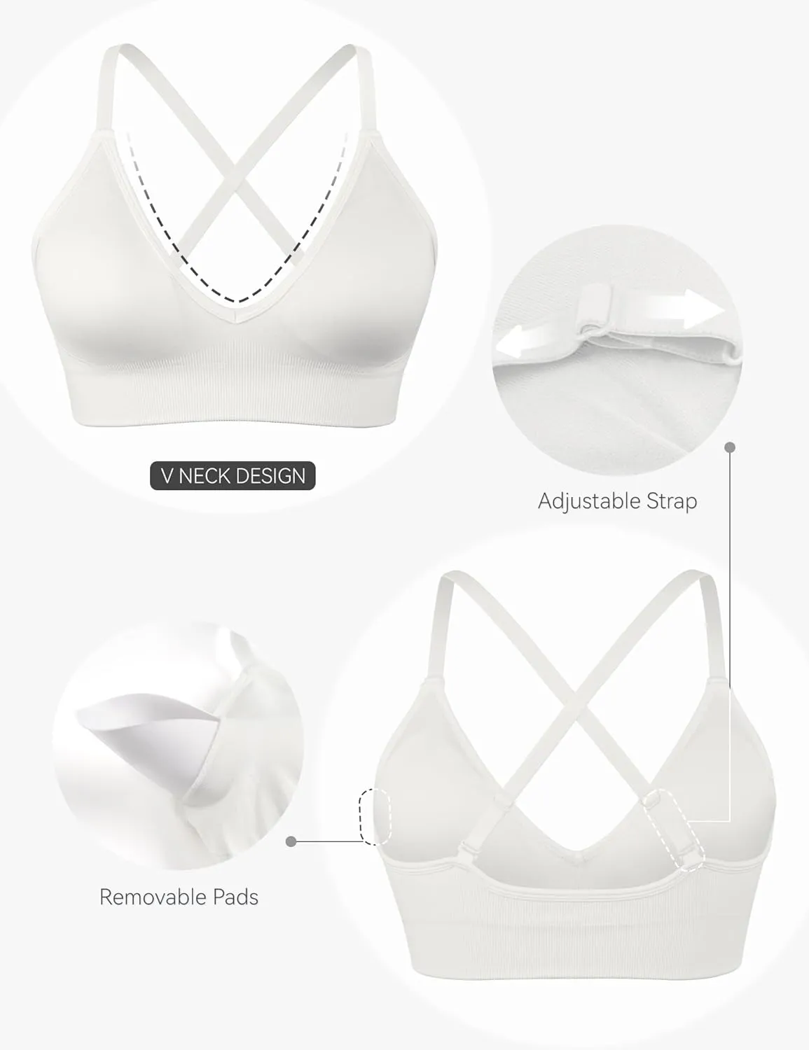 V-Neck Sports Bra for Women Adjustable Strappy Yoga Bra Spaghetti Strap Padded Workout Bra S-XL Low Impact Seamless Bralettes