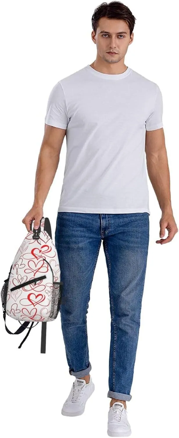 Valentine's Day Red Hearts Crossbody Bag Cross Chest Bag Adjustable Sling Backpack Sports Gym Shoulder Bags Travel Cycling Daypack Diagonally Casual Rucksack