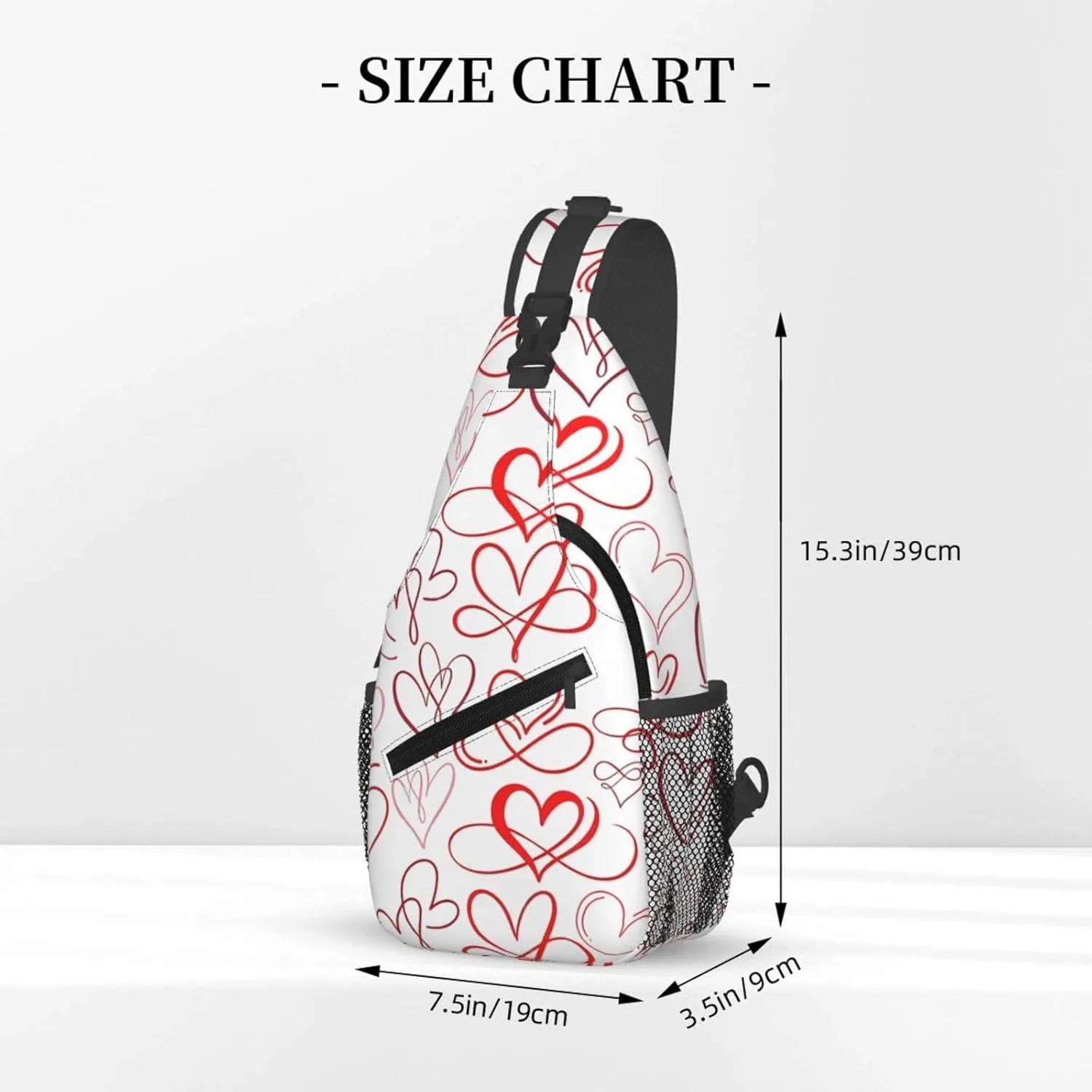 Valentine's Day Red Hearts Crossbody Bag Cross Chest Bag Adjustable Sling Backpack Sports Gym Shoulder Bags Travel Cycling Daypack Diagonally Casual Rucksack