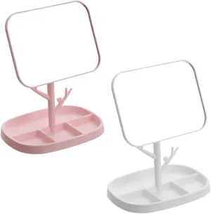 Vanity Mirror 2pcs Square Double Sided Makeup Mirror Storage Portable Desktop Mirror Easy to Clean Suitable for Home