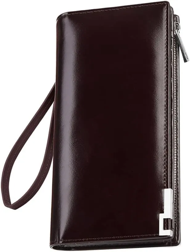 VANNANBA Long Wallet Men Leather,RFID Blocking Oil Leather Zipper Wallet for Men Clutch Bag,with Gift Box